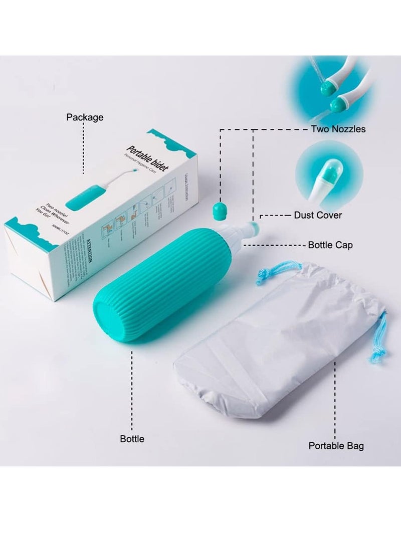 Portable Travel Bidet with Three Nozzles for Toilet Handheld Postpartum Perineal Cleansing Childbirth Cleaner - for Outdoor,Camping,Travling,Personal Hygiene, with Travel Bag, 500 ml Capacit Calming Green