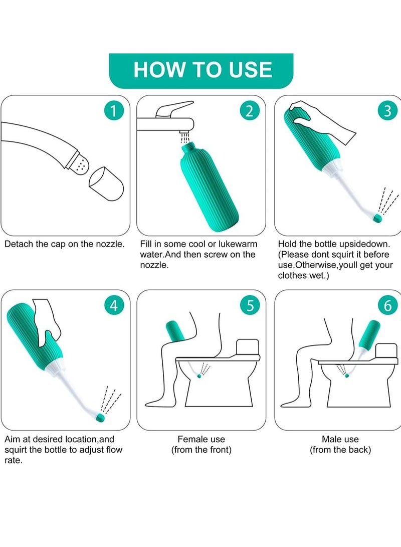 Portable Travel Bidet with Three Nozzles for Toilet Handheld Postpartum Perineal Cleansing Childbirth Cleaner - for Outdoor,Camping,Travling,Personal Hygiene, with Travel Bag, 500 ml Capacit Calming Green