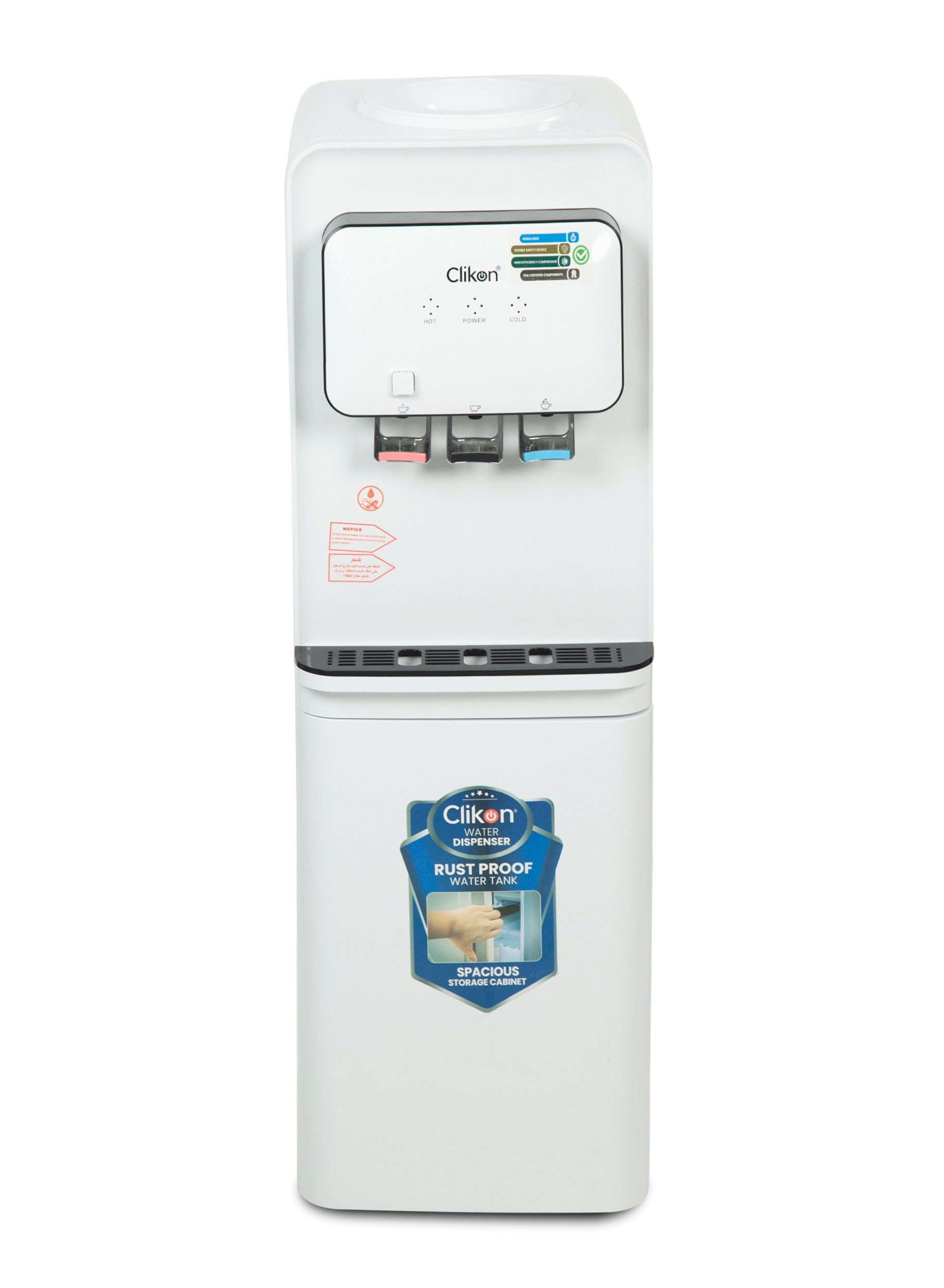 Clikon Hot & Cold Water Dispenser with Stainless Steel Rust-Proof Boiling Tank, High-Efficiency Danfu Compressor, R134a Refrigerant, Temperature-Controlled, 500W Power CK4038 white 