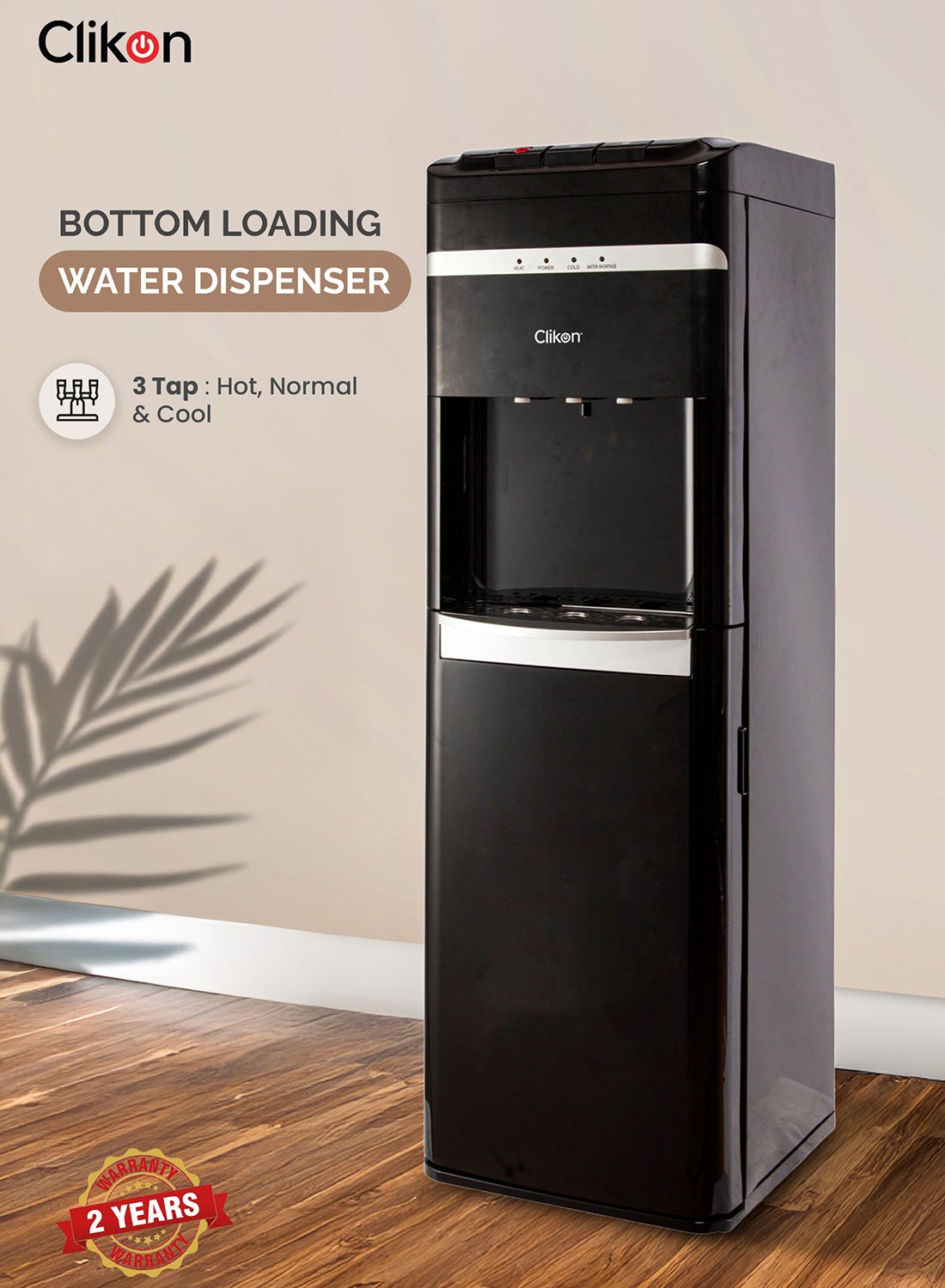 كليكون Bottom Loading Water Dispenser, Hot, Cold, Normal Water, Floor Standing, Hold Up to 5-Gallon Water Bottle, Made With stainless Steel Tank, Water Level Indicator Sensor And Child Lock CK4050 Black 