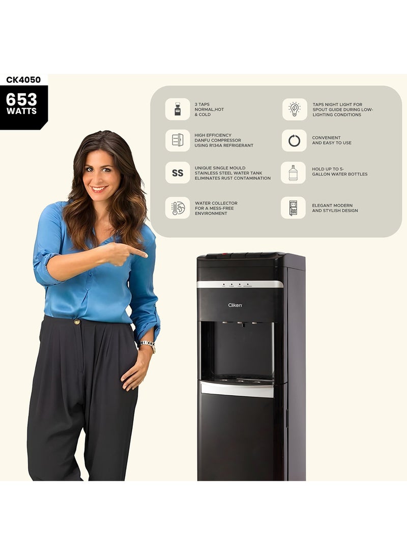 Clikon Bottom Loading Water Dispenser, Hot, Cold, Normal Water, Floor Standing, Hold Up to 5-Gallon Water Bottle, Made With stainless Steel Tank, Water Level Indicator Sensor And Child Lock CK4050 Black - Image 4