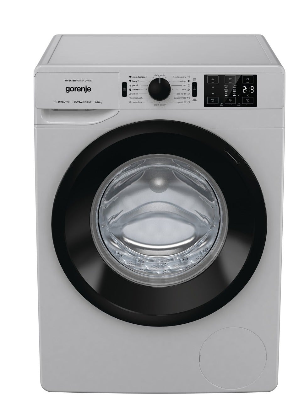 Fully Automatic Washer Front Load 10 Kg 16 Programs Spin 1400 RPM Inverter 1900 W LED display WNEI14AS WNEI14AS/A Silver