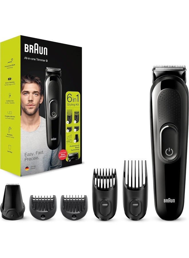 BRAUN MGK3235 6 in 1 Beard Trimmer with Hair and Nose Trimmer for Beard, Face and Hair Trimmer with Lifetime Sharp Blades, 5 Attachments - Image 2