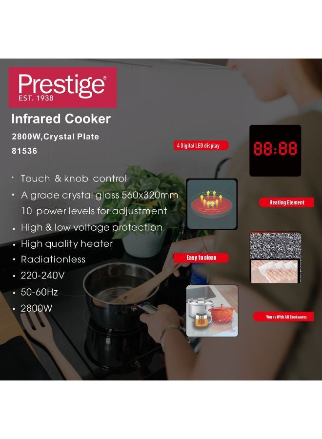 Prestige Double Infrared Cooker 2800W | Touch and Knob control Induction Cooker with Over Heat Protection | Induction cooker 2 Burner 2800 W PR81536 White  - Image 4
