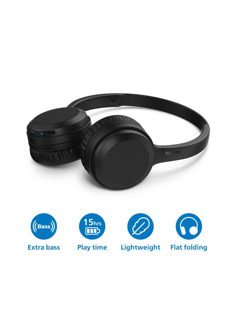 Philips Wireless On-Ear Headphones-15 Hour Play Time- Light Weight-Foldable- Fast Charging Black  - Image 3