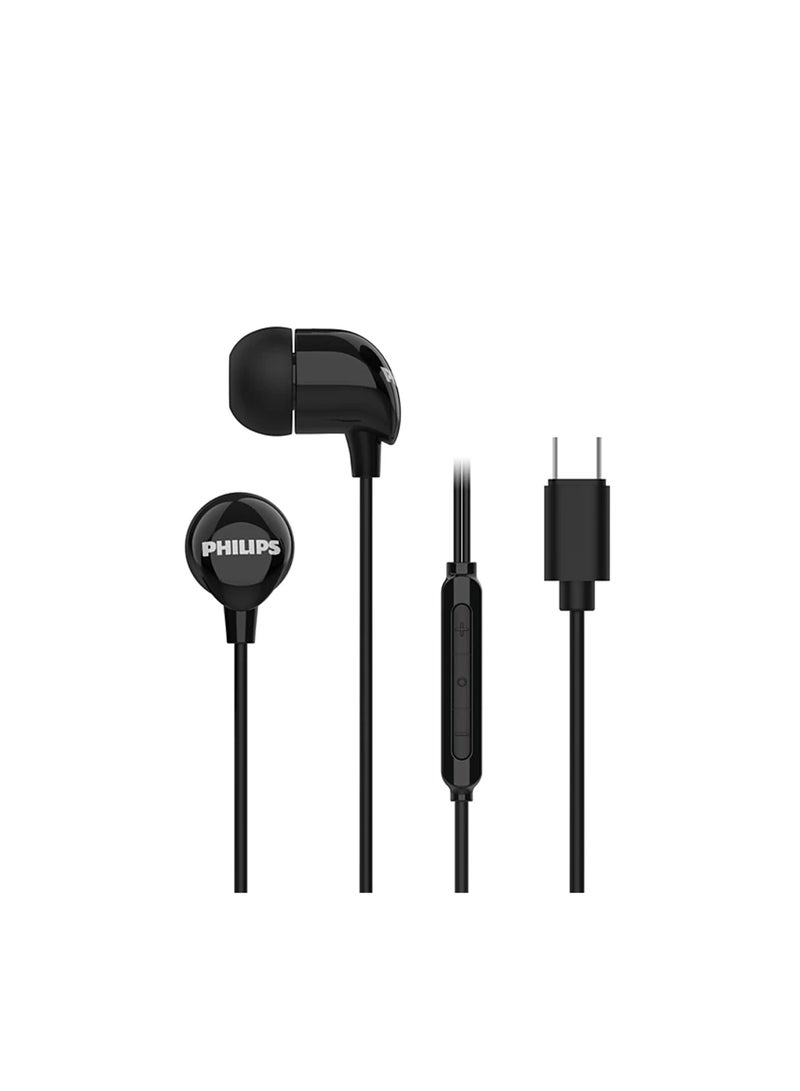 Philips Wired In-Ear Type-C Earphones with Microphone – Noise Isolating, Call Button, Optimal Fit, 1.2M Cable Black  - Image 1