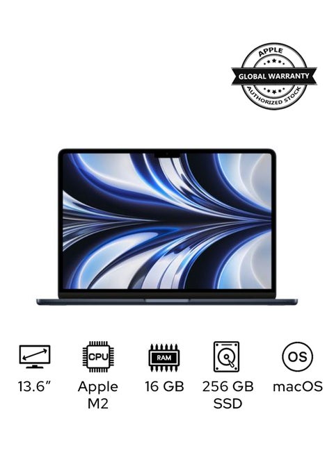13.6-inch MacBook Air MC7X4: Apple M2 chip with 8-core CPU and 8-core GPU, 16GB, 256GB - Midnight English/Arabic Midnight