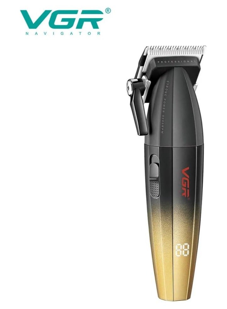 VGR - V-003 Professional Super Quality 9000RPM 2 Speed ​​Hair Clipper Ceramic Powder Coating Metal Blade Digital Display 2500mAh Battery 4 Adjustable Taper Lever 6 Guide Combs (Gold) - Image 1