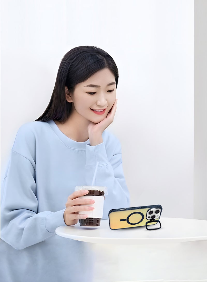 مارجون ( iPhone 16 Pro Max ) Case, Gradient Holographic Iridescent MagSafe Case,Kickstand Case Cover Holographic Deep Blue - Image 5