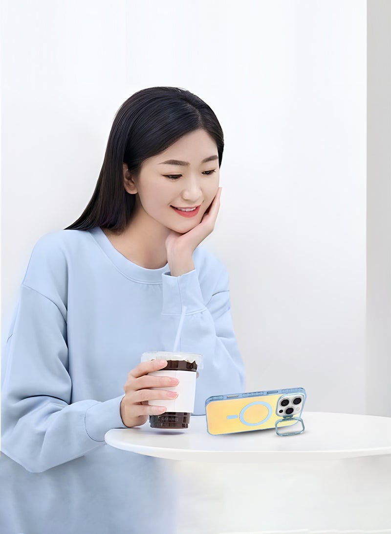 MARGOUN ( iPhone 16 Pro Max ) Case, Gradient Holographic Iridescent MagSafe Case,Kickstand Case Cover Holographic Light Blue - Image 5