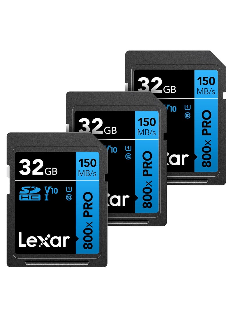 ليكسار Lexar 32GB (3-Pack) High-Performance 800x PRO SDHC UHS-I Memory Card, C10, U1, V10, 4K UHD Video, Up to 150MB/s Read, for Point-and-Shoot & Mid-Range DSLR Cameras, HD Camcorders (LSD0800P032G-B3NNU) 32 GB - Image 1