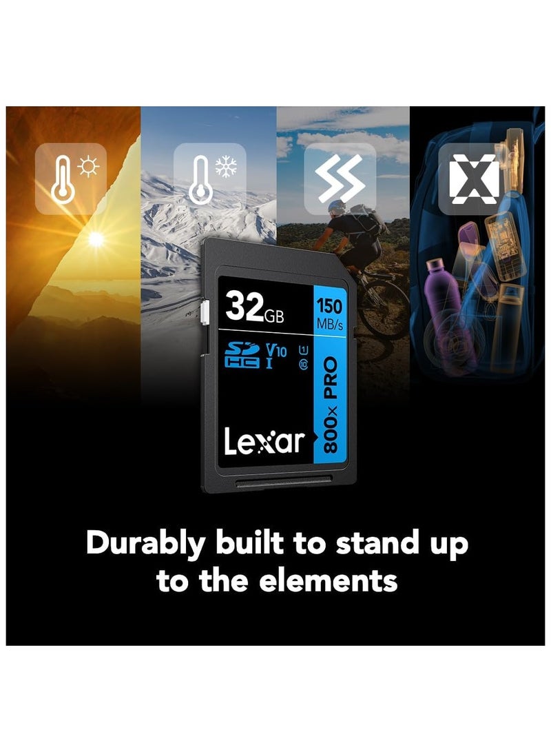 ليكسار Lexar 32GB (3-Pack) High-Performance 800x PRO SDHC UHS-I Memory Card, C10, U1, V10, 4K UHD Video, Up to 150MB/s Read, for Point-and-Shoot & Mid-Range DSLR Cameras, HD Camcorders (LSD0800P032G-B3NNU) 32 GB - Image 2