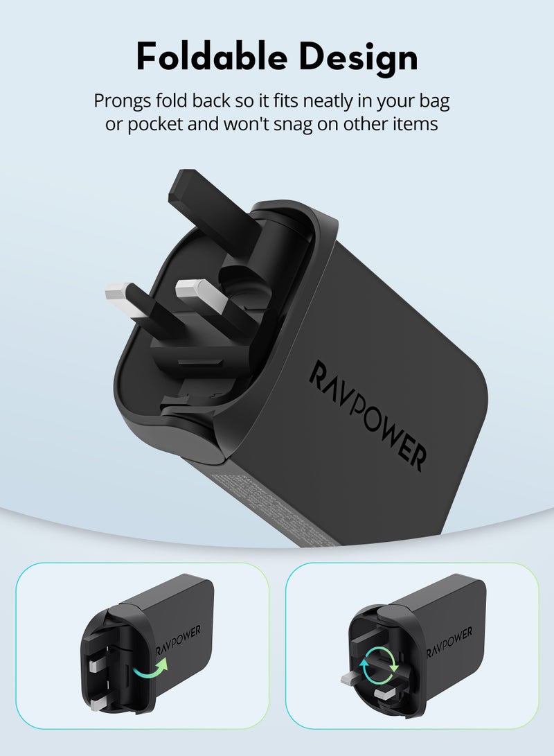 راف باور - RP-PC1079 PD Pioneer 65W 2-Port Wall Charger - Black - Image 1