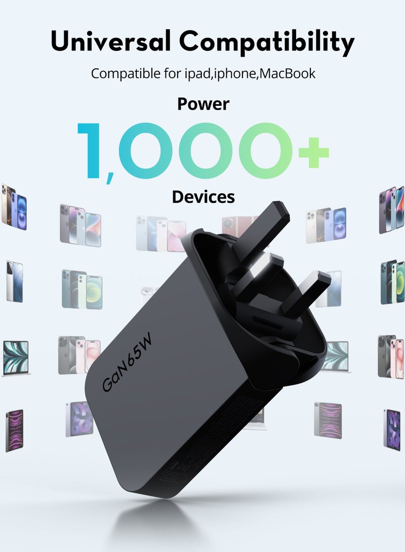 راف باور - RP-PC1079 PD Pioneer 65W 2-Port Wall Charger - Black - Image 1