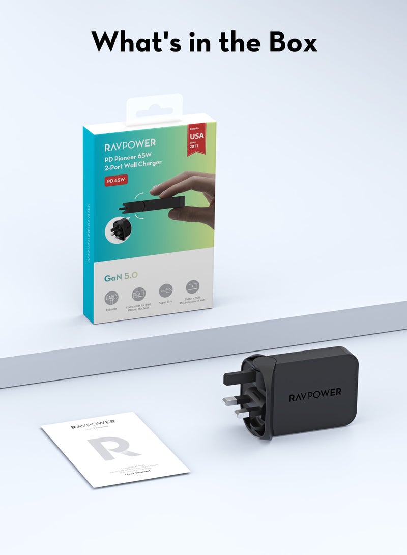 راف باور - RP-PC1079 PD Pioneer 65W 2-Port Wall Charger - Black - Image 1