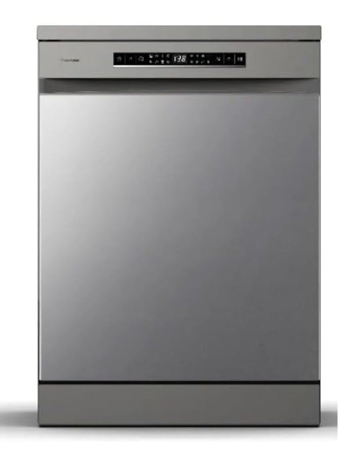 هايسنس Hisense Dishwasher Machine 8 Programs 3 Baskets 15 Places, Maximum Noiseless, Self Cleaning, Premium Steel, HS643E90XSA Grey  - Image 3