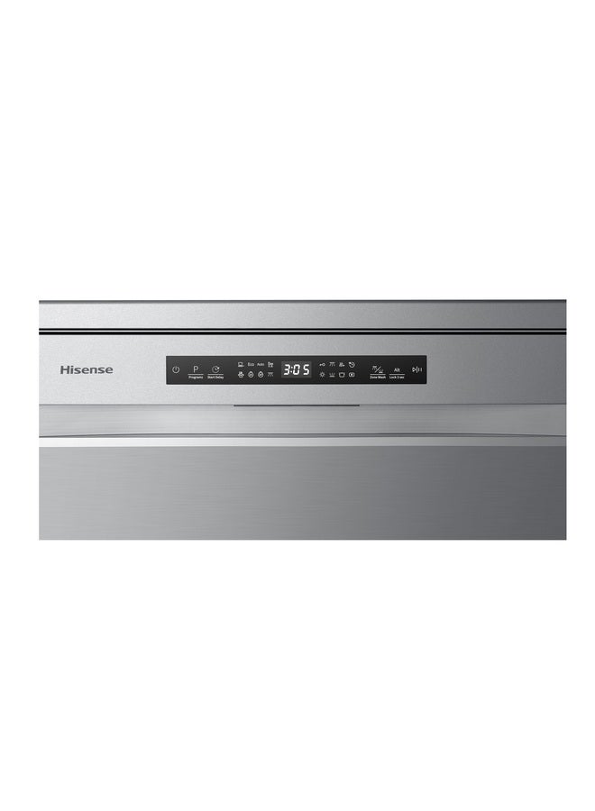 Hisense Dishwasher Machine 8 Programs 2 Baskets 15 Places, Maximum Noiseless, Self Cleaning, Premium Steel, HS643E90SSA Grey