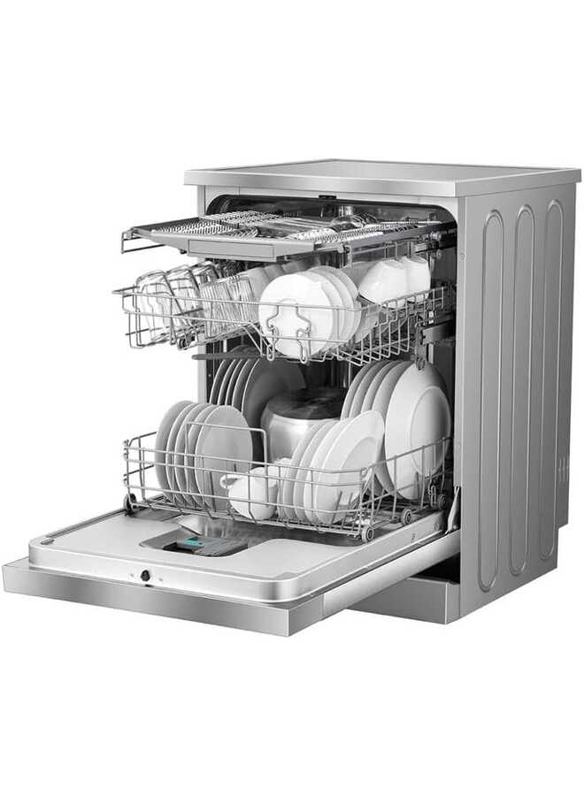 هايسنس Hisense Dishwasher Machine 8 Programs 2 Baskets 15 Places, Maximum Noiseless, Self Cleaning, Premium Steel, HS643E90SSA Grey  - Image 4
