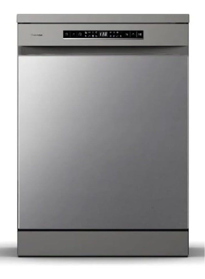 Hisense Dishwasher Machine 8 Programs 2 Baskets 15 Places, Maximum Noiseless, Self Cleaning, Premium Steel, HS643E90SSA Grey