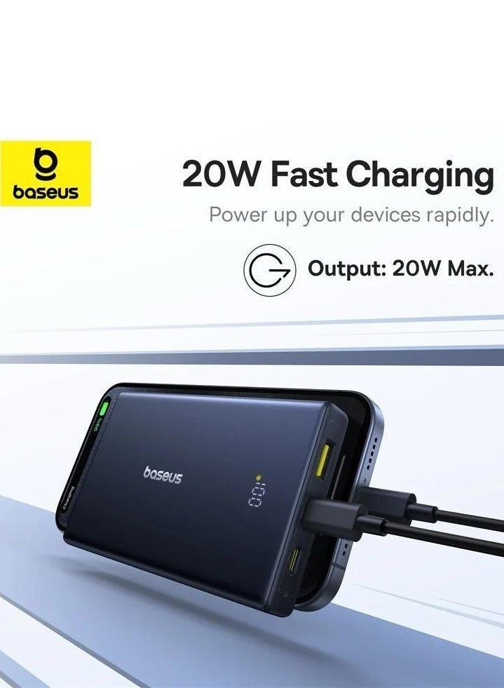 10000 mAh OS-Baseus PicoGo Power Bank with Digital Display 10000mAh 20W Cosmic Black  (With Simple wiring Type-C to Type-C 60W（20V/3A）30cm Black) Cosmic Black