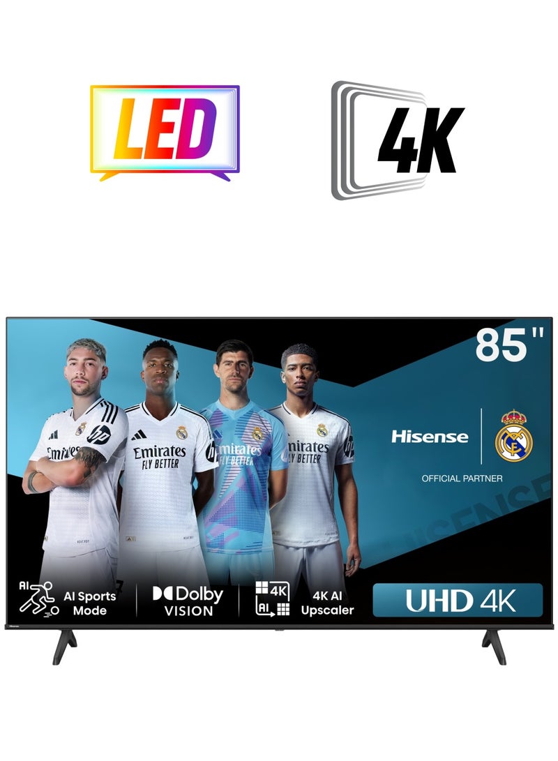Hisense 85 Inch 4K UHD Smart TV - VIDAA - Dolby Vision - Voice Control - 60 HZ - (2024) - 85A6N Black  - Image 1
