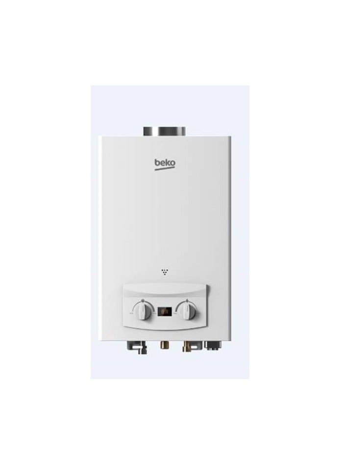 Beko - Gas water heater Digital display 6 L 2 knobs with adaptor Automatic ignition works BGWH 6L White White - Image 1