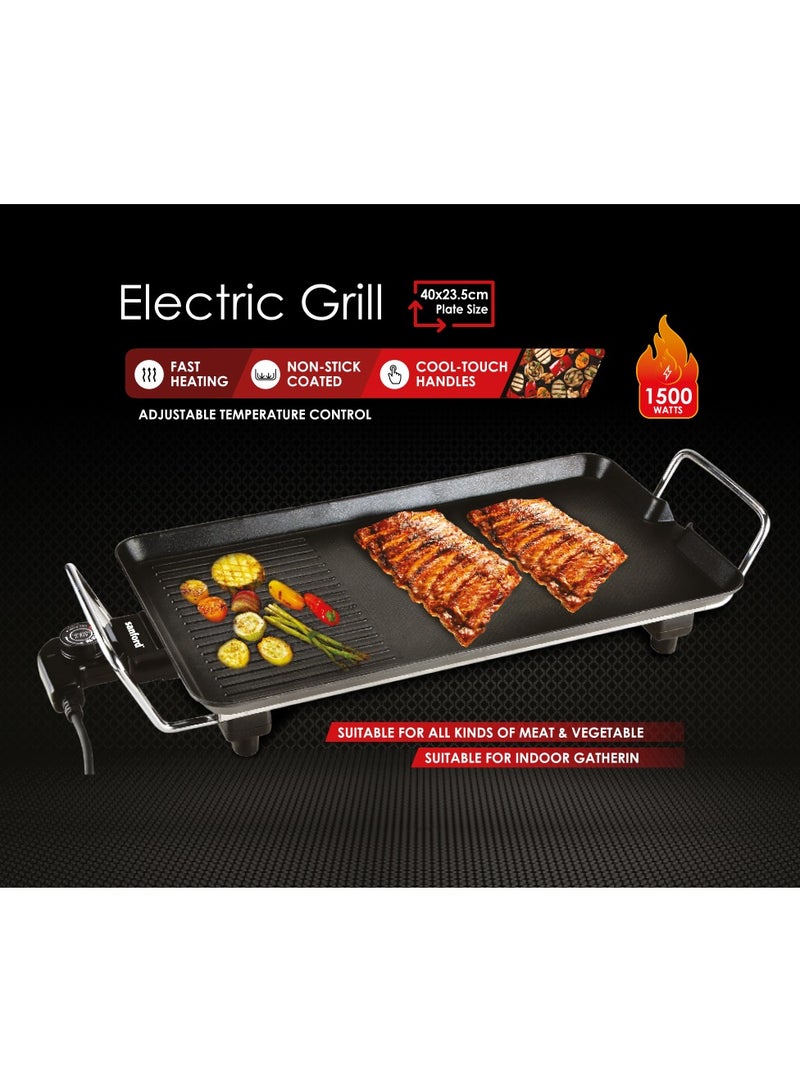 سانفورد Indoor Non Stick Electric Grill, Fast Heating, Adjustable Temperature, Cool Touch Handles, 1500W 1500 W SF5967BBQ BS Black - Image 4