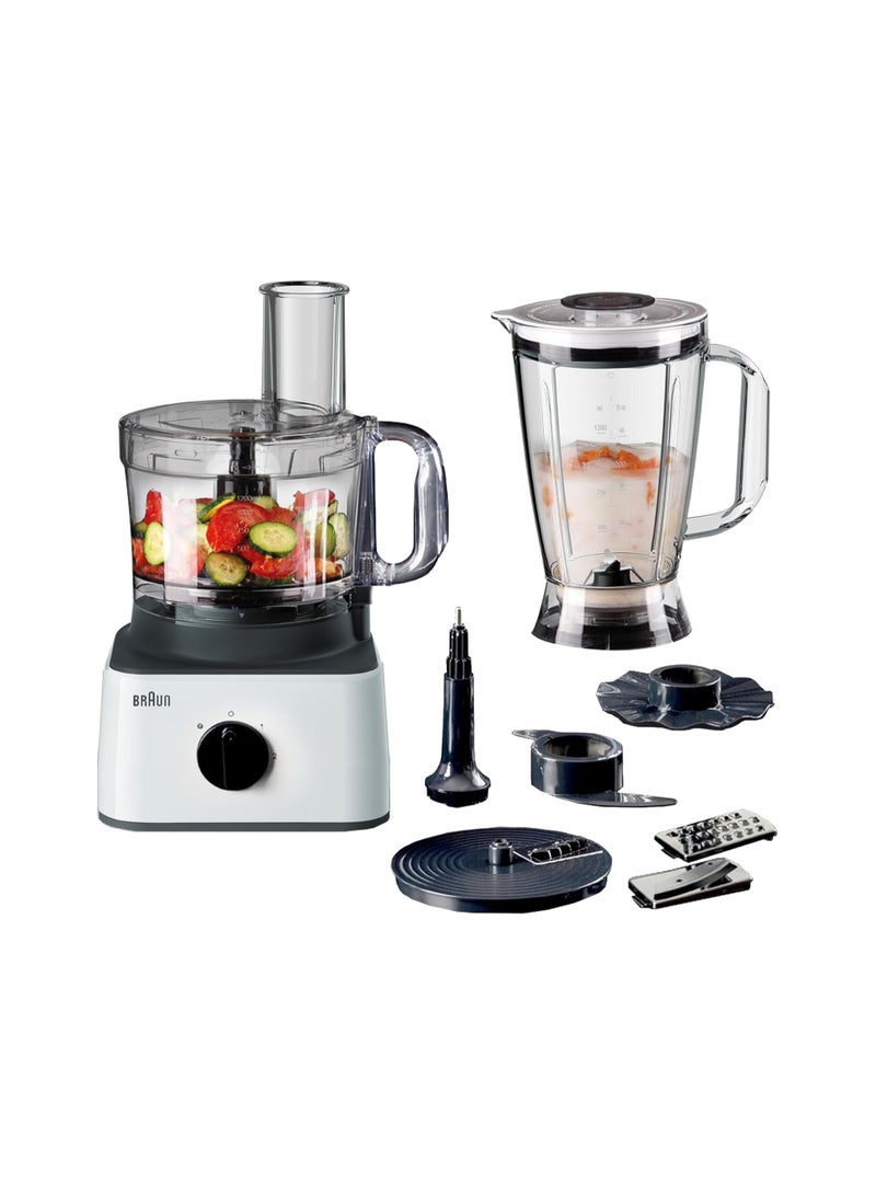 براون Food Processor 8 in 1, 750W, 2 Speeds, Pulse Function, 2.1L Capacity, 1.8L Blender, Slicing and Grating disc, Dough, Ice Crusher Blade, FP0132WH, White 750 W FP0132WH White  - Image 1