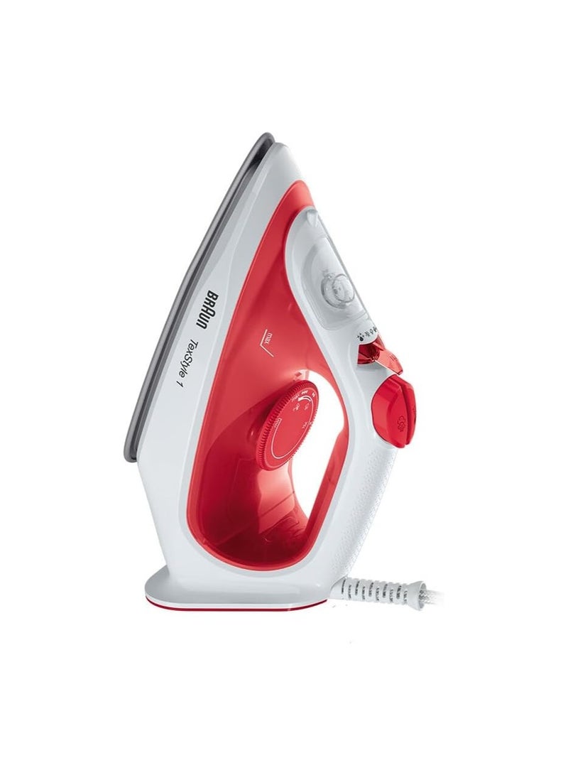 BRAUN - TexStyle 1 SI1019RD, Steam Iron, Non-Stick Coating, Thermostat, 25g/min in Turbo Mode, 220ml Water Tank, 1900W, Red/White 220 ml 1900 W SI1019RD Red - Image 1
