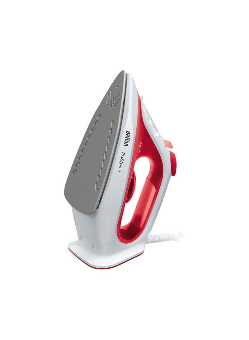 BRAUN - TexStyle 1 SI1019RD, Steam Iron, Non-Stick Coating, Thermostat, 25g/min in Turbo Mode, 220ml Water Tank, 1900W, Red/White 220 ml 1900 W SI1019RD Red - Image 1