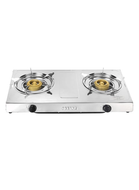 Stainless Steel Gas Cooker| 2 Cast Iron Burner Stove, Low Consumption and Improved Flow for Efficient Heating Save 60%| Auto Ignition System, LPG Stovetop, Perfect for Home, Apartments, Kitchen Use| 2 Years Warranty GK679N Silver