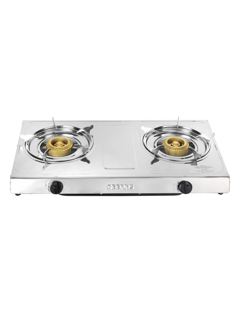 GEEPAS Stainless Steel Gas Cooker| 2 Cast Iron Burner Stove, Low Consumption and Improved Flow for Efficient Heating Save 60%| Auto Ignition System, LPG Stovetop, Perfect for Home, Apartments, Kitchen Use| 2 Years Warranty GK679N Silver  - Image 1