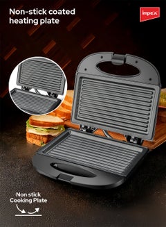 Impex Sandwich Maker 2 Slice, Non Stick Coated Plates, Power & Ready Indicator Light, Cool Touch Handle, Skid Resistant Feet, Compact Design with 218x127mm Plate Size 750 W SW 3601 Black  - Image 4