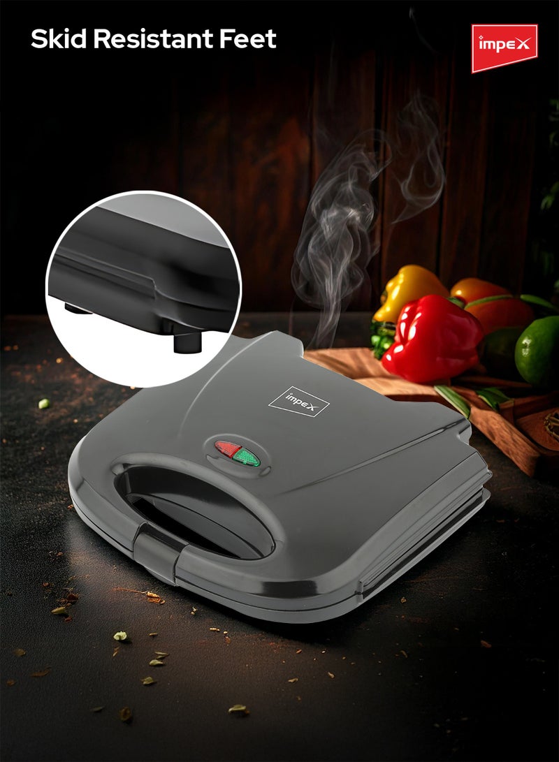 Impex - Sandwich Maker 2 Slice, Non Stick Coated Plates, Power & Ready Indicator Light, Cool Touch Handle, Skid Resistant Feet, Compact Design with 218x127mm Plate Size 750 W SW 3601 Black - Image 1