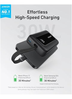 Anker 10000 mAh Zolo Power Bank, 10,000mAh 30W High-Speed Portable Charger with Built-In USB-C Cable, Battery Pack For iPhone 16/16 Plus/16 Pro/16 Pro Max/15 Series, Galaxy, and More (, 10000 mAh) Black  - Image 2