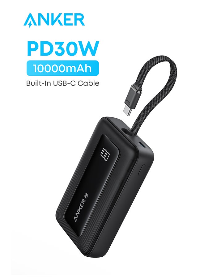 Anker 10000 mAh Zolo Power Bank, 10,000mAh 30W High-Speed Portable Charger with Built-In USB-C Cable, Battery Pack For iPhone 16/16 Plus/16 Pro/16 Pro Max/15 Series, Galaxy, and More (, 10000 mAh) Black  - Image 1