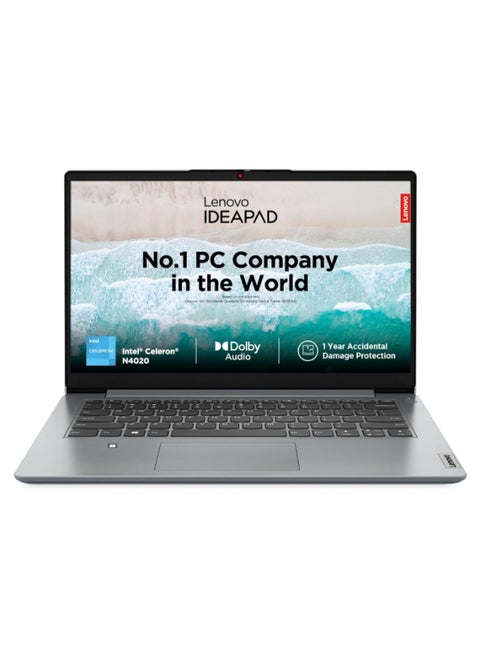 IdeaPad 1 Laptop With 14-Inch Display, Celeron N4500 Processor/4GB RAM/128GB SSD/Intel UHD Graphics/Windows 11 English/Arabic Cloud Grey