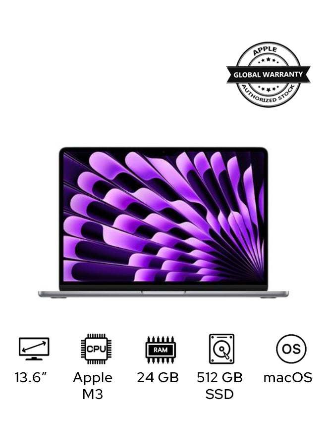 MacBook Air MC8M4 | 13.6 Inch Display | Apple M3 Chip | 8-Core CPU and 10-Core GPU | 24GB RAM | 512GB SSD | macOS | English And Arabic Keyboard | Space Grey