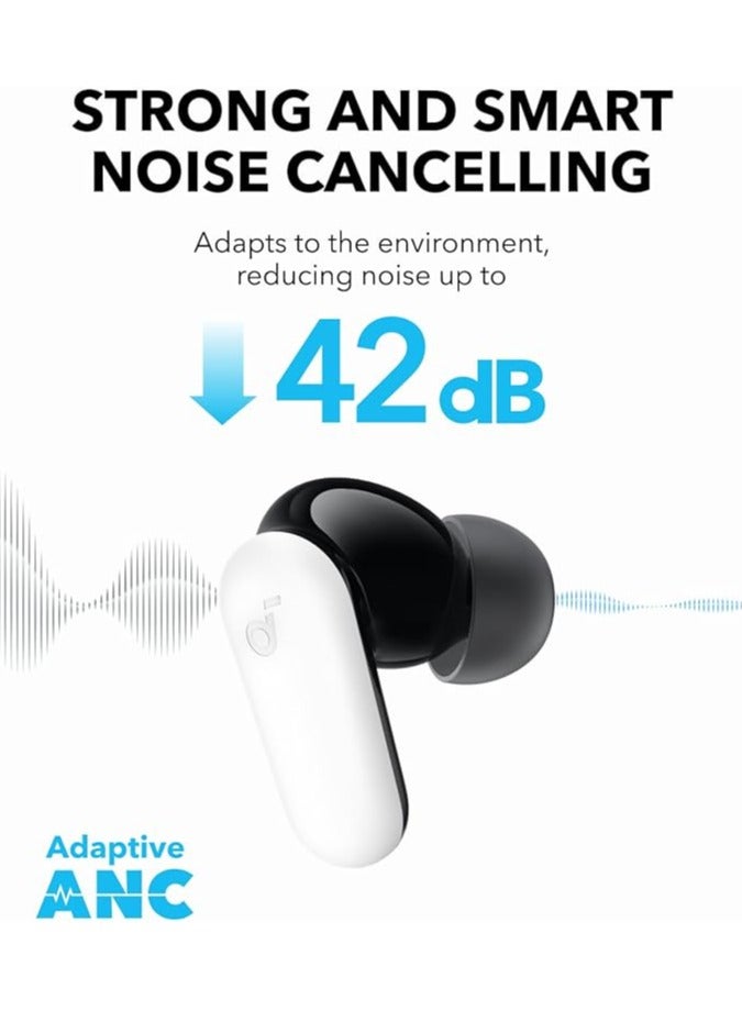 Soundcore - P30i by Anker Noise Cancelling Earbuds, Strong and Smart Noise Cancelling, Powerful Bass, 45H Playtime, 2-in-1 Case and Phone Stand, IP54, Wireless Earbuds, Bluetooth 5.4, App Control White - Image 1
