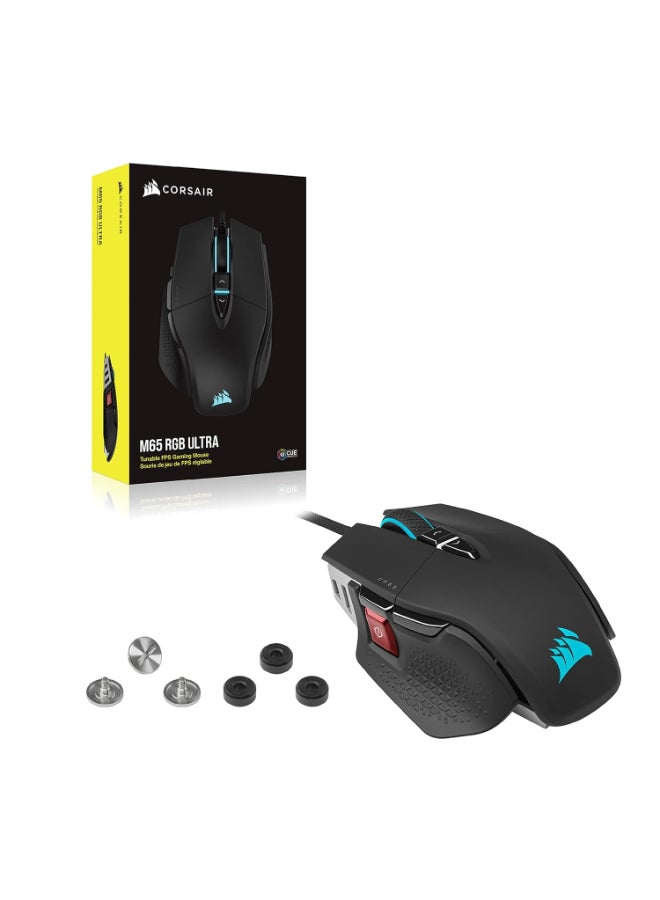 كورسير - Corsair M65 RGB Ultra Tunable FPS Gaming Mouse Marksman 26,000 DPI Optical Sensor, Optical Switches, AXON Hyper-Processing Technology, Sensor Fusion Control, Tunable Weight System - Black - Image 1