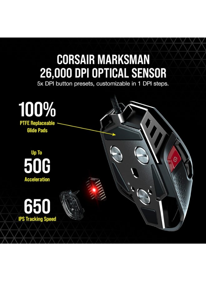 كورسير - Corsair M65 RGB Ultra Tunable FPS Gaming Mouse Marksman 26,000 DPI Optical Sensor, Optical Switches, AXON Hyper-Processing Technology, Sensor Fusion Control, Tunable Weight System - Black - Image 1