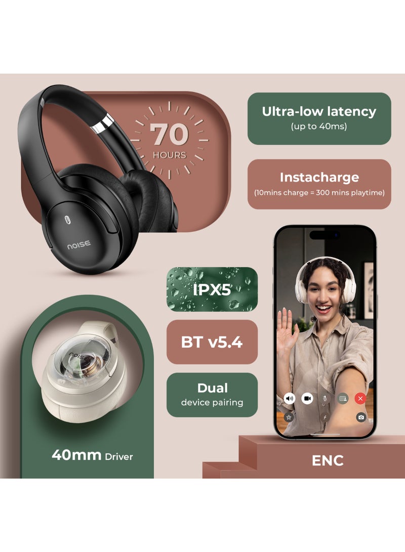 Noise Newly Launched 4 Wireless Over-Ear Headphones with 70H Playtime, ENC, 40mm Driver, Low Latency(up to 40ms), Dual Pairing, BT v5.4 Calm Beige - Image 2