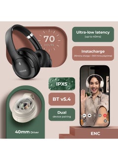 Noise Newly Launched 4 Wireless Over-Ear Headphones with 70H Playtime, ENC, 40mm Driver, Low Latency(up to 40ms), Dual Pairing, BT v5.4 Carbon Black  - Image 2