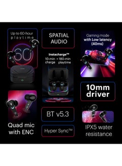 Noise Newly Launched Buds Combat X In-Ear Truly Wireless Gaming Earbuds with 40ms Low Latency, 60H of Playtime, Spatial Audio, RGB Lights,Instacharge(10 min=180 min),10mm Driver,BT v5.3 Stealth Black  - Image 2