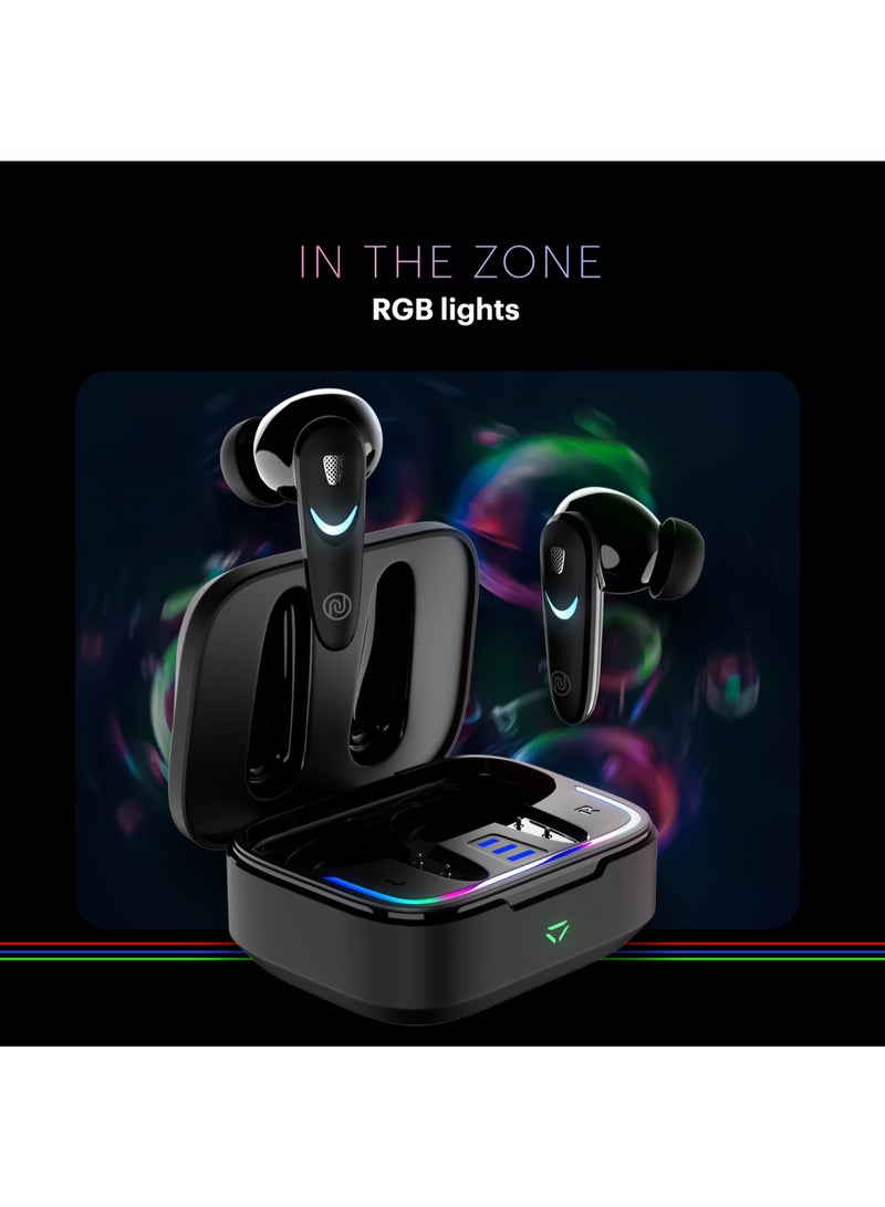 Newly Launched Buds Combat X In-Ear Truly Wireless Gaming Earbuds with 40ms Low Latency, 60H of Playtime, Spatial Audio, RGB Lights,Instacharge(10 min=180 min),10mm Driver,BT v5.3 Stealth Black