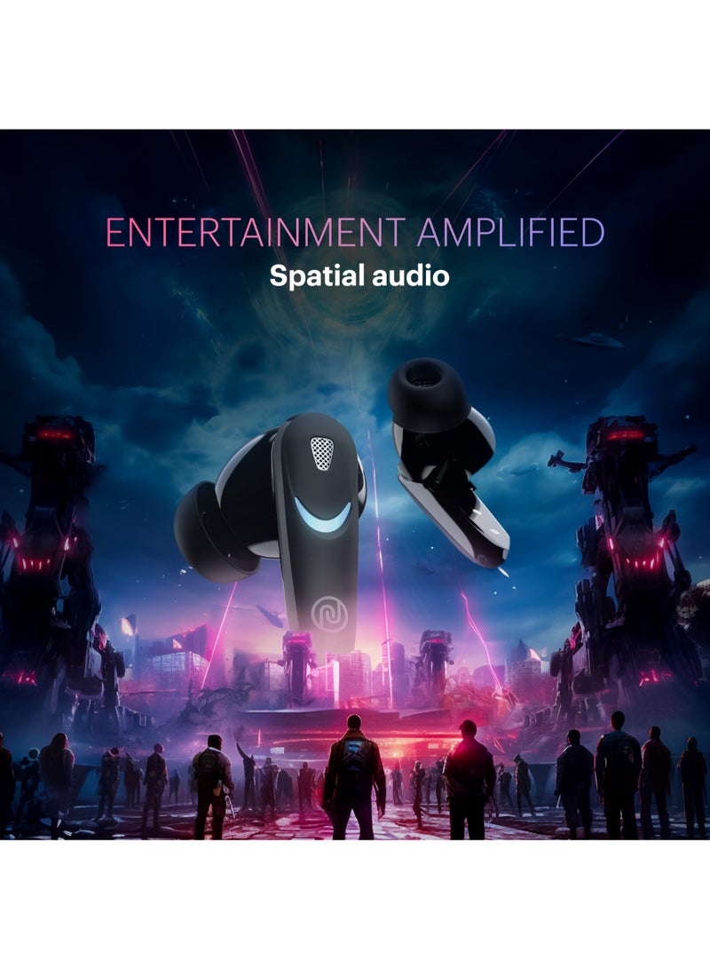 Newly Launched Buds Combat X In-Ear Truly Wireless Gaming Earbuds with 40ms Low Latency, 60H of Playtime, Spatial Audio, RGB Lights,Instacharge(10 min=180 min),10mm Driver,BT v5.3 Stealth Black