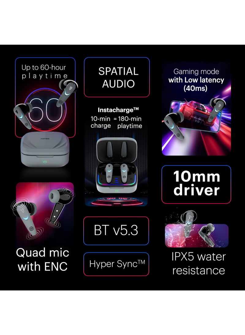 Noise Newly Launched Buds Combat X In-Ear Truly Wireless Gaming Earbuds with 40ms Low Latency, 60H of Playtime, Spatial Audio, RGB Lights,Instacharge(10 min=180 min),10mm Driver,BT v5.3 Shadow Grey - Image 2