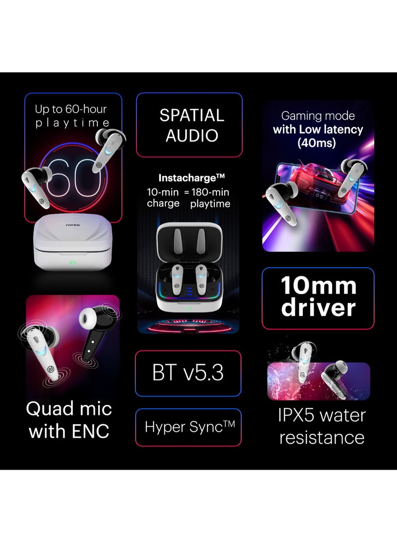 نويز سماعات بودز كومبات إكس الجديدة اللاسلكية للألعاب داخل الأذن مع زمن استجابة منخفض 40 مللي ثانية، 60 ساعة من وقت التشغيل، صوت مكاني، أضواء RGB، شحن فوري (10 دقائق = 180 دقيقة)، سائق 10 مم، بلوتوث v5.3 - Image 2