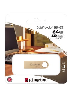 Kingston DataTraveler SE9 Gen 3-64GB - 220MB/s read- Metal - USB 3.2  - Gold 64 GB - pnsku/N70126976V/45/_/1730796451/b3fa5eab-bead-426c-9be2-2d23ff39c199