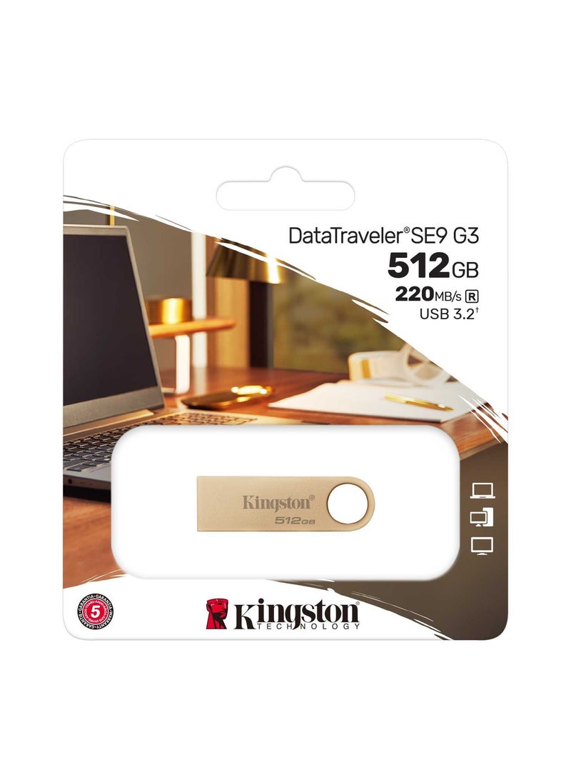 كينغستون - Kingston DataTraveler SE9 Gen 3-512GB - 220MB/s read- Metal - USB 3.2  - Gold 512 GB - Image 1